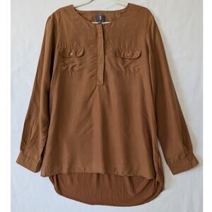 Buffalo Womens Silk Rayon Mix Media Henley Pull Over Top Chrome Brown Size Large